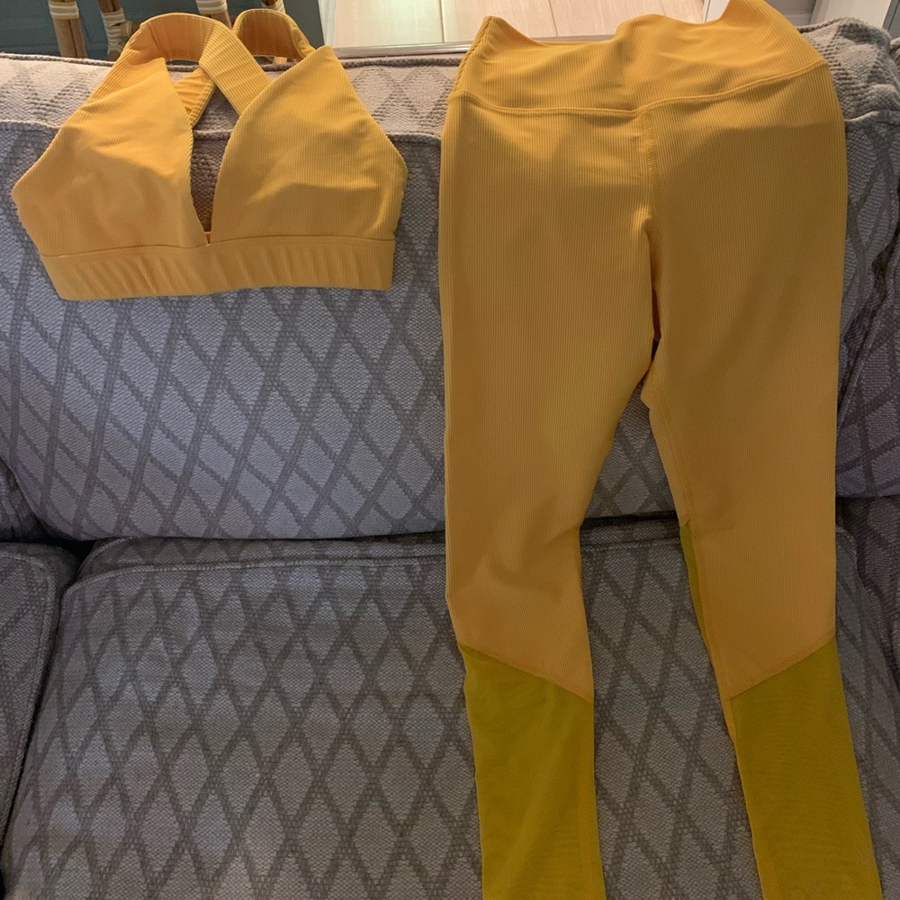 Beach Riot Ribbed Workout set in golden yellow